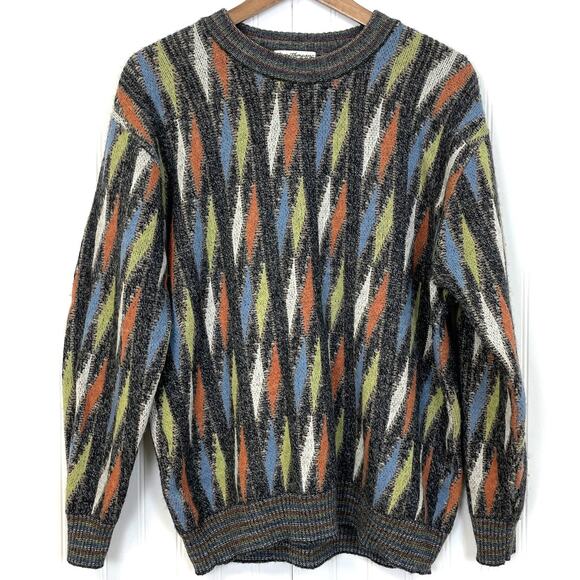VTG Norm Thompson Mens XL‎ Wool Sweater Abstract 90s Style Pastel Rainbow Dad - Picture 1 of 8